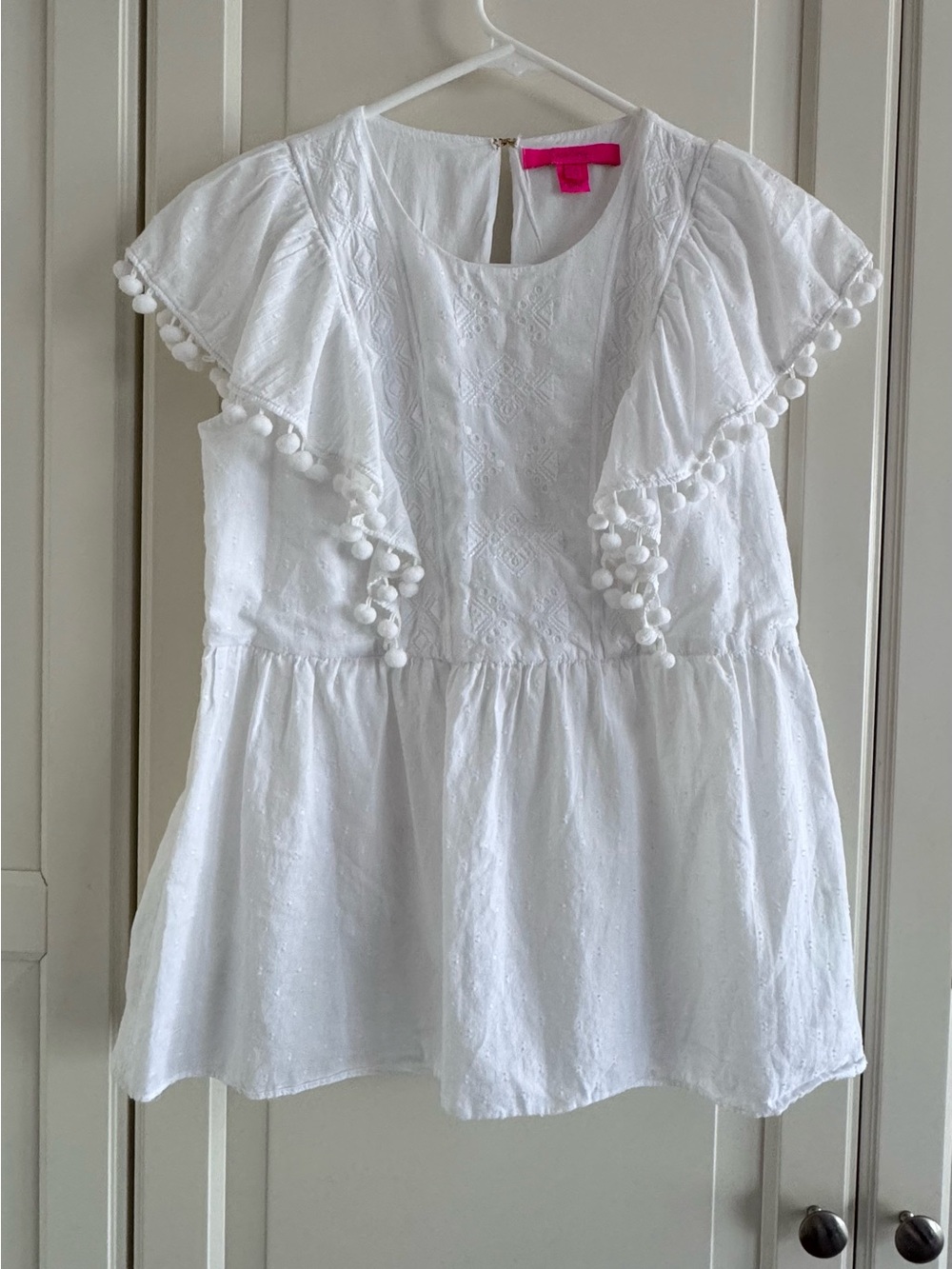 Lilly Pulitzer White Pom-Pom Flutter Sleeve Tunic